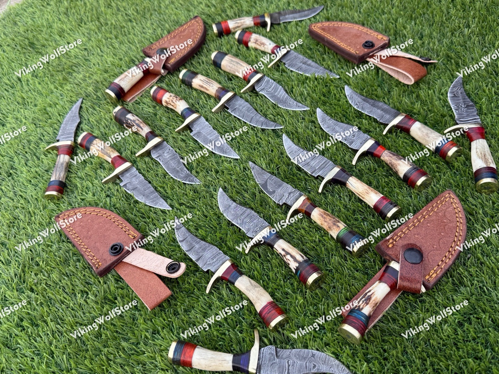 6 Inch, LOT OF 20 Handmade Damascus Steel Skinner Knives in Stag Horn W/Sheath