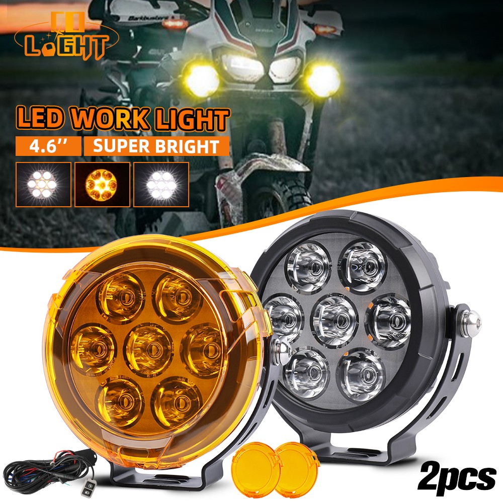 Pair Motorcycle LED Headlight Amber White Auxiliary Spot Lights Driving Fog Lamp