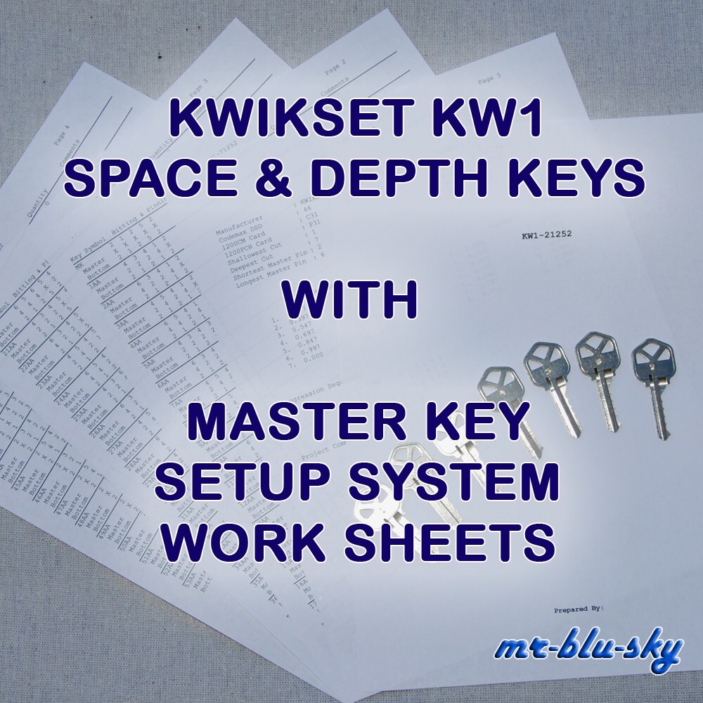 Kwikset KW1 Space & Depth Keys With MK Setup System Sheets ~ Locksmith