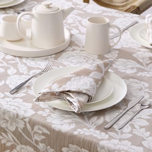 Laura Ashley Annaleigh Tablecloth Jacquard 84" x 60" (Rectangular) Taupe