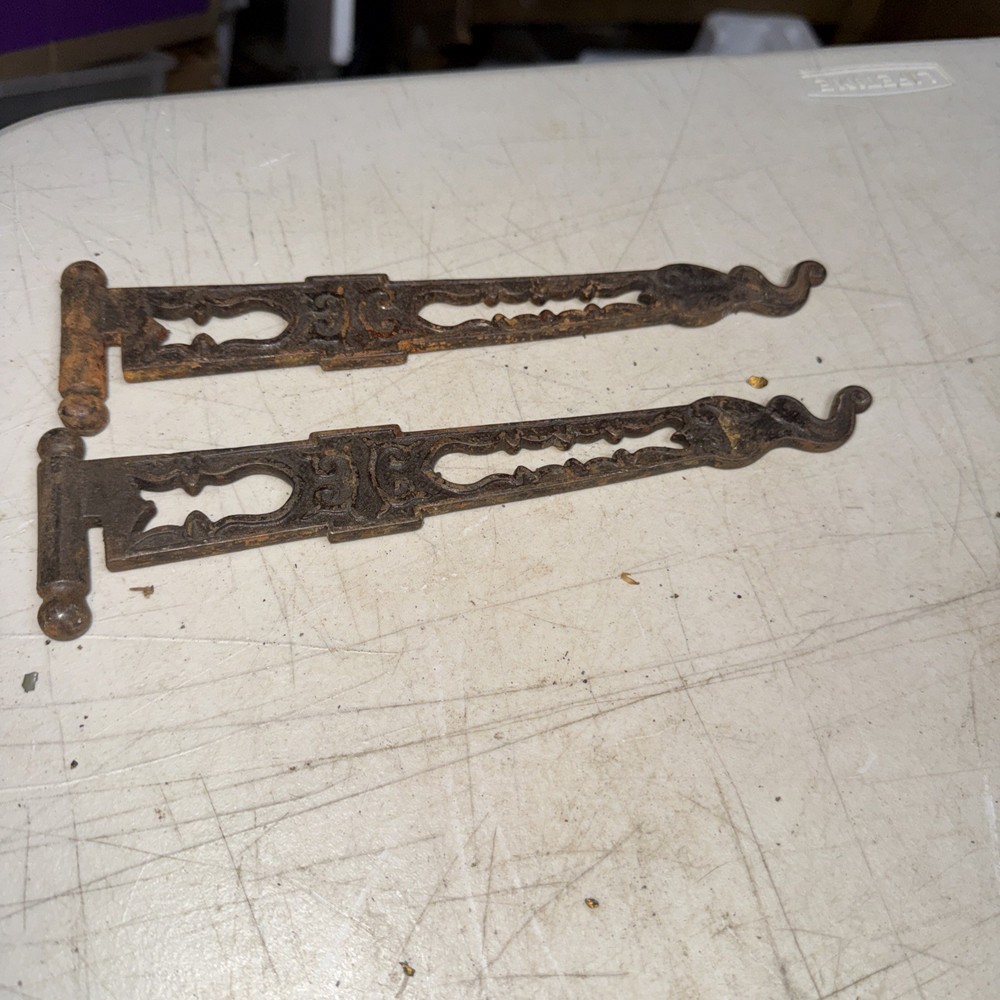 Antique Pair Cast Iron  Swing Arm Hooks missing brackets