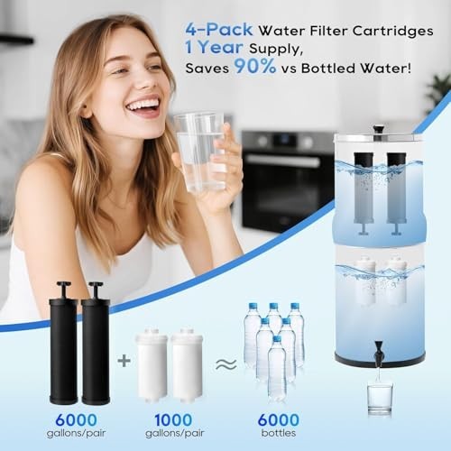 Gravity Water Filter Replacement Carbon & Fluoride Purifier Filter Combo 2Pack