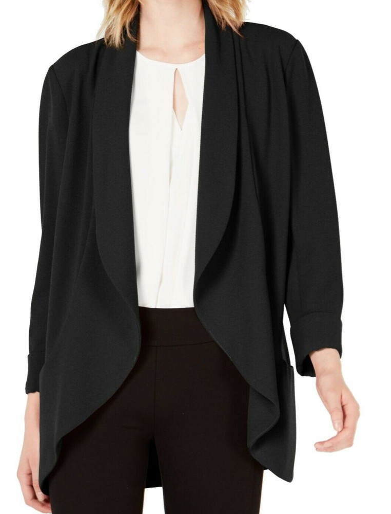 Bar III Women's Jacket Black Size Medium Open Front Textured Flounce NEW #35