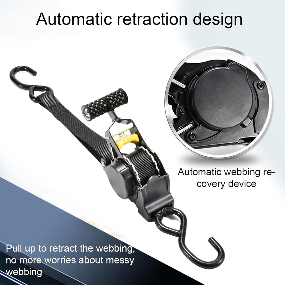 🔥 2-Pack 10FT Retractable Ratchet Tie-Down Straps | 1500LBS Heavy-Duty | S-Hook