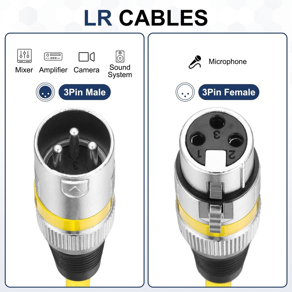 6 Pcs XLR Cables, 1.5 ft Microphone Cable for Live Recording Studios, Yellow