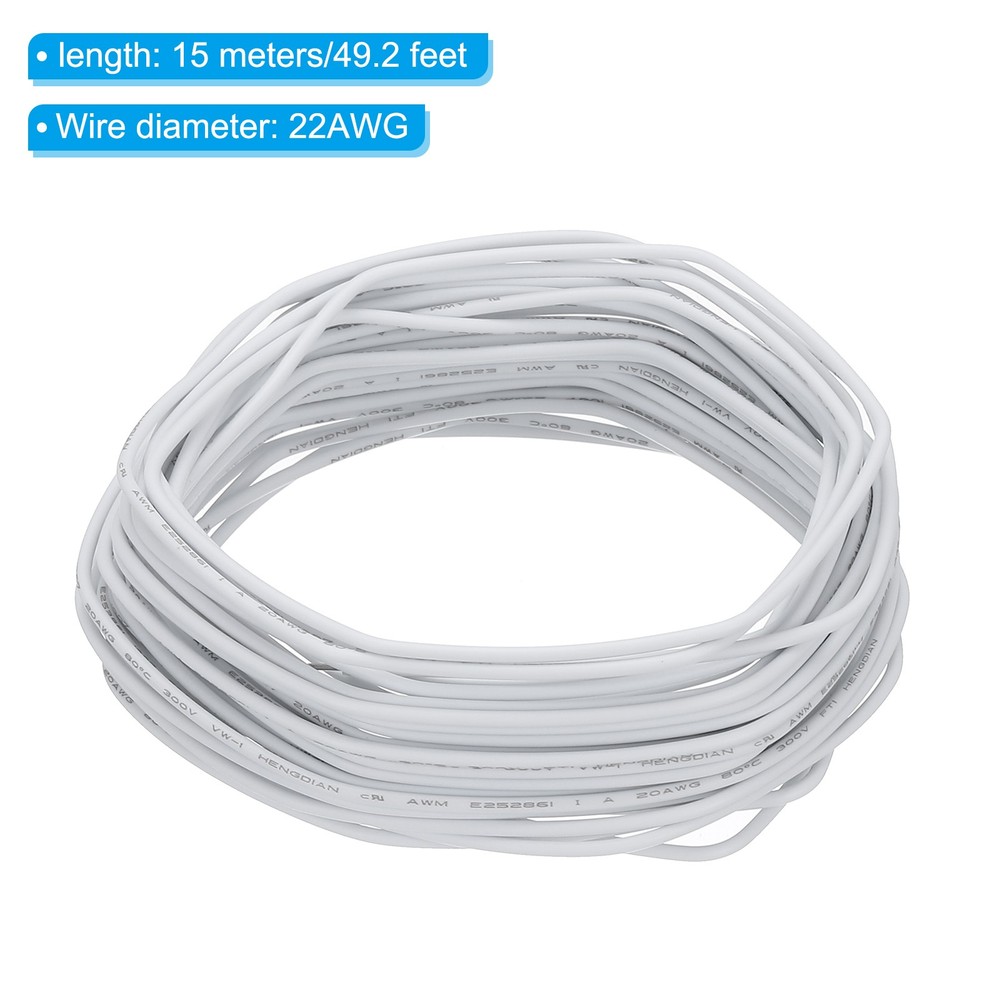 22AWG Solid Electric Wire, 49Ft Hook Up Tinned Copper Wire, White