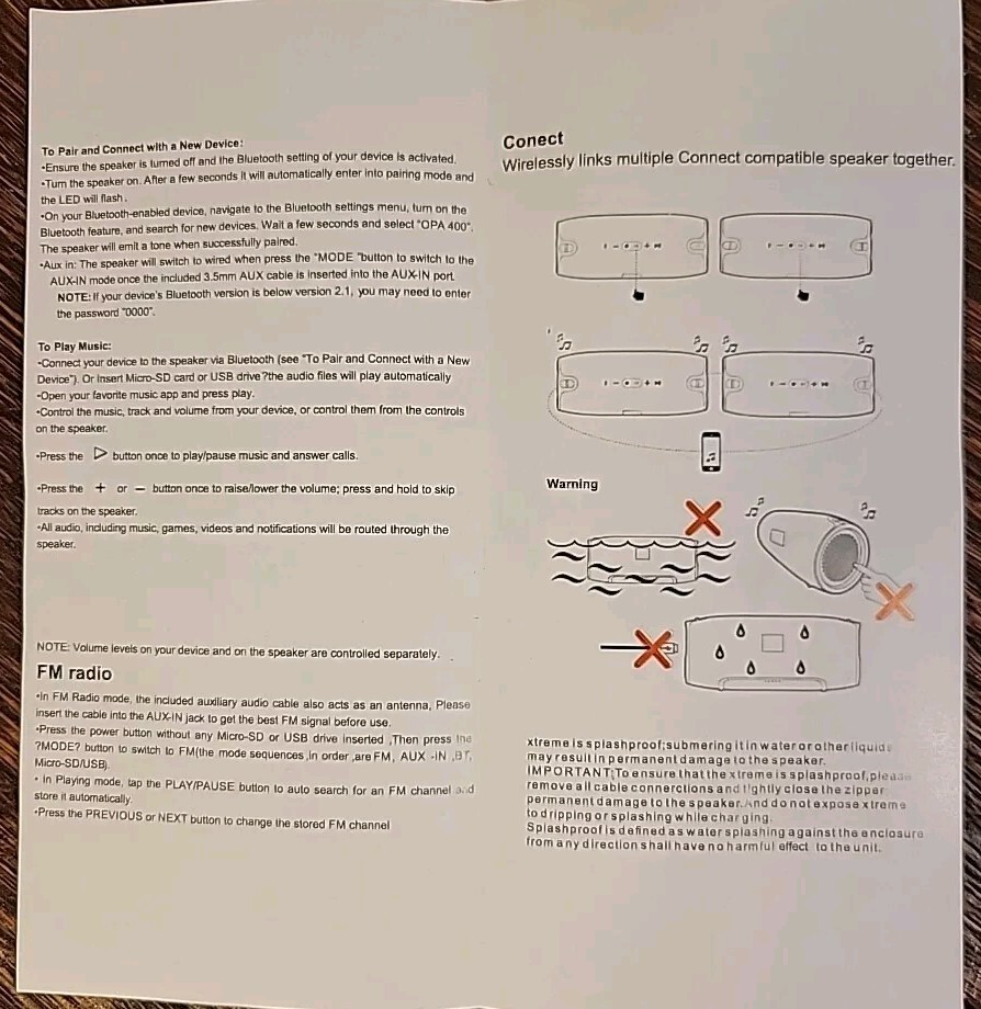 Toro OPA400 Portable Bluetooth Wireless Waterproof Speaker Sound System