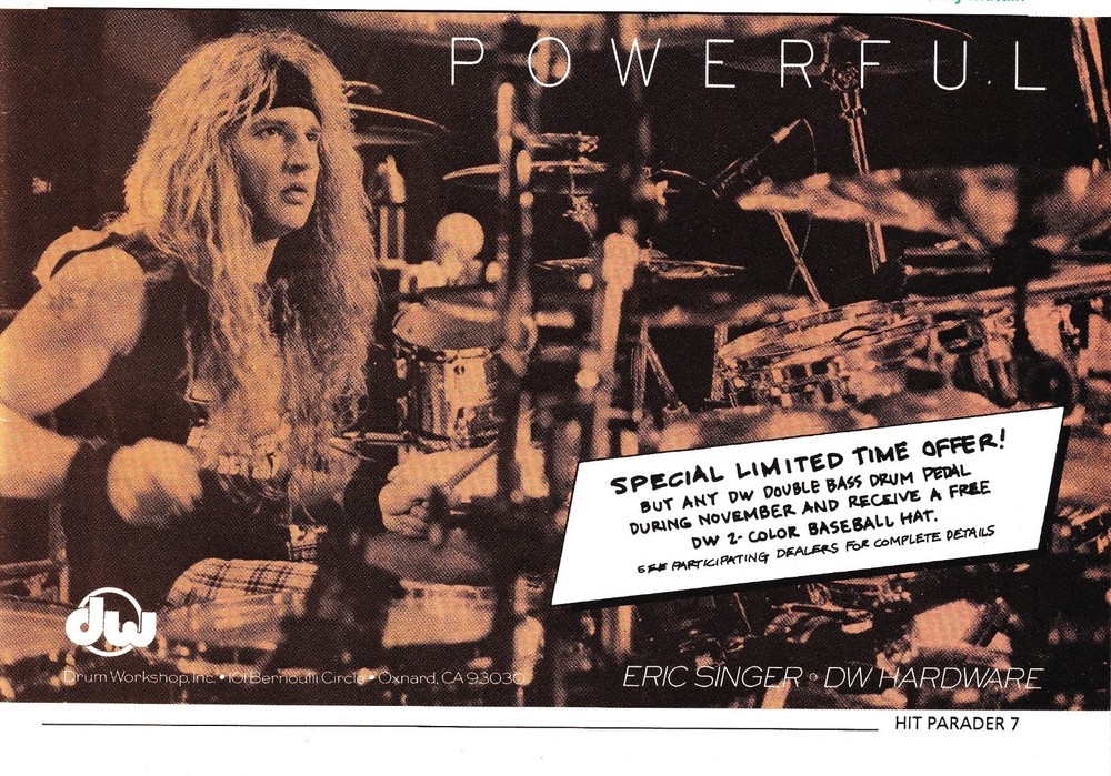 KISS ERIC SINGER-DW DRUM WORKSHOP-ORIG 1993 PROMO MAGAZINE 5X8 PRINT AD CLIPPING