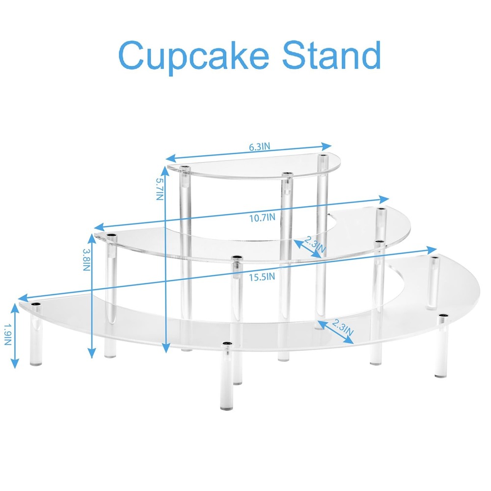 HENABLE Acrylic Display Riser - 3 Tier Clear Cupcake Stand, Perfume Organizer,