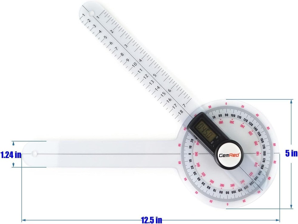 GemRed 12" Digital Goniometer 360 Degree Physical Therapy Plastic Protractor ...