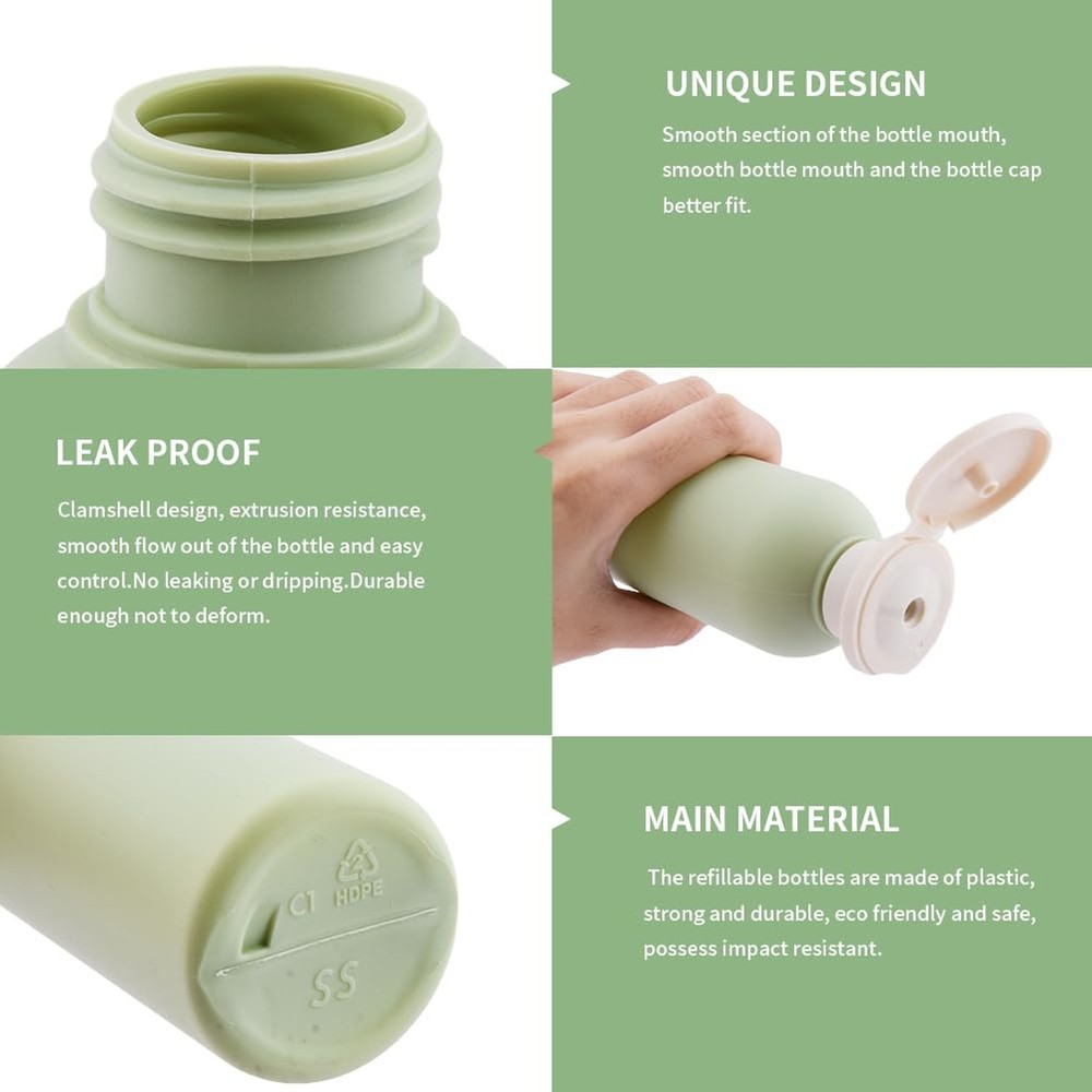 5Pack Refillable Bottle Green Plastic Empty Squeeze Bottles, 260ml Leak Proof...