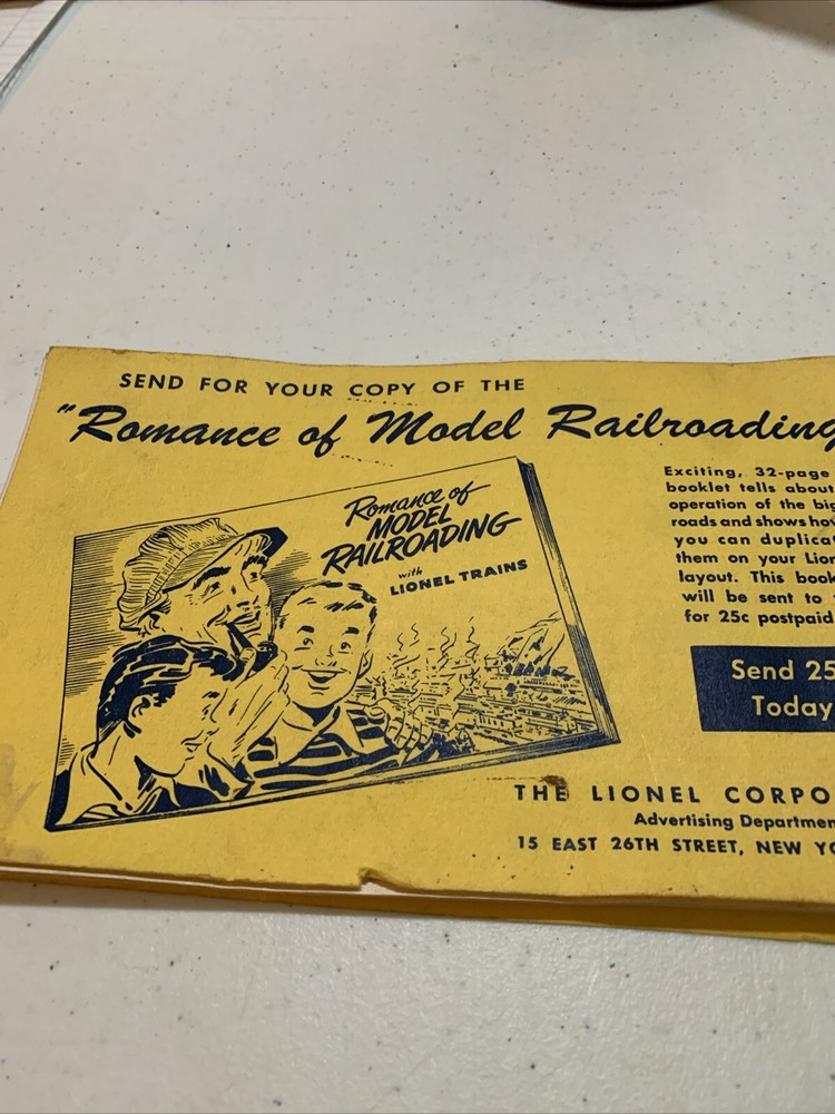 LIONEL POST WAR 1952 OPERATING INSTRUCTIONS BOOKLET COMPLETE