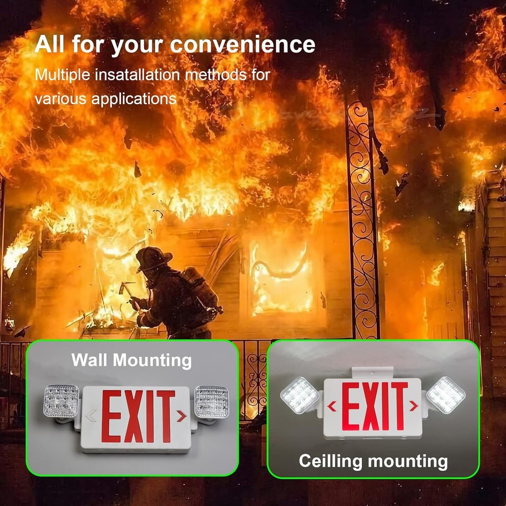 Exit Sign with Emergency Lights Red LED Emergency Exit Light with Battery Backup