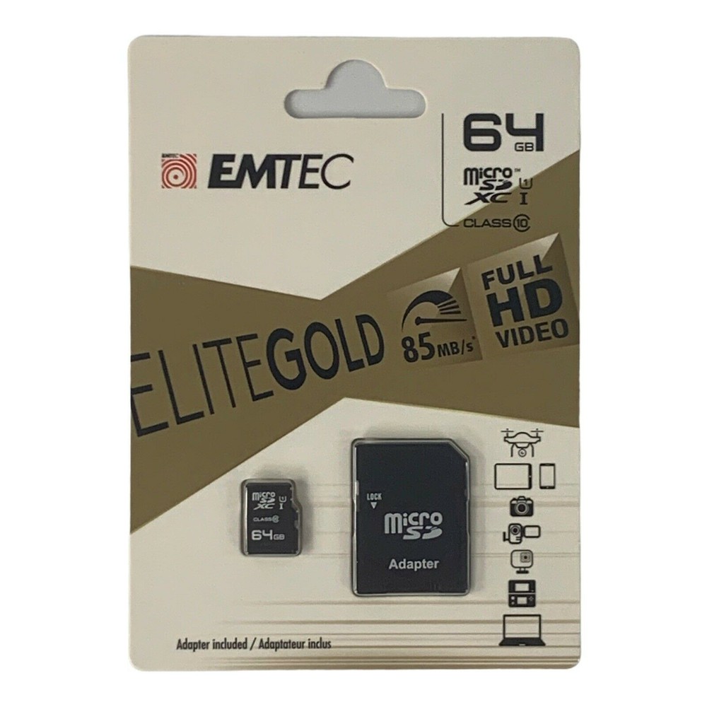 Emtec 64GB microSDXC Class 10 Flash Memory Card with Adapter 85MB/s