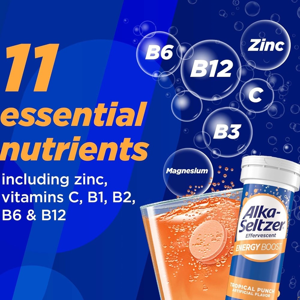 Alka Seltzer Energy Boost Tropical Punch 30 Count Effervescent Tablets