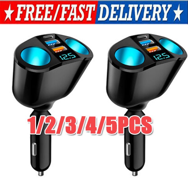 Outlet 12V Dual USB Car Cigarette Lighter Socket Splitter Power Adapter Charger
