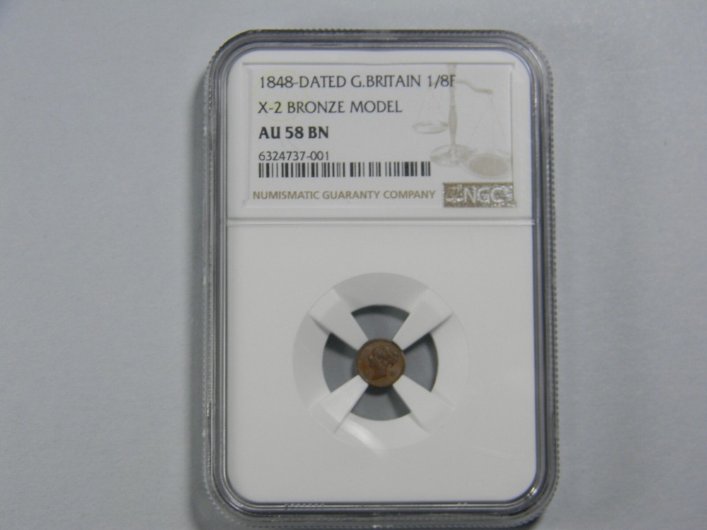 1848 Model Eighth Farthing Token NGC AU 58 BN