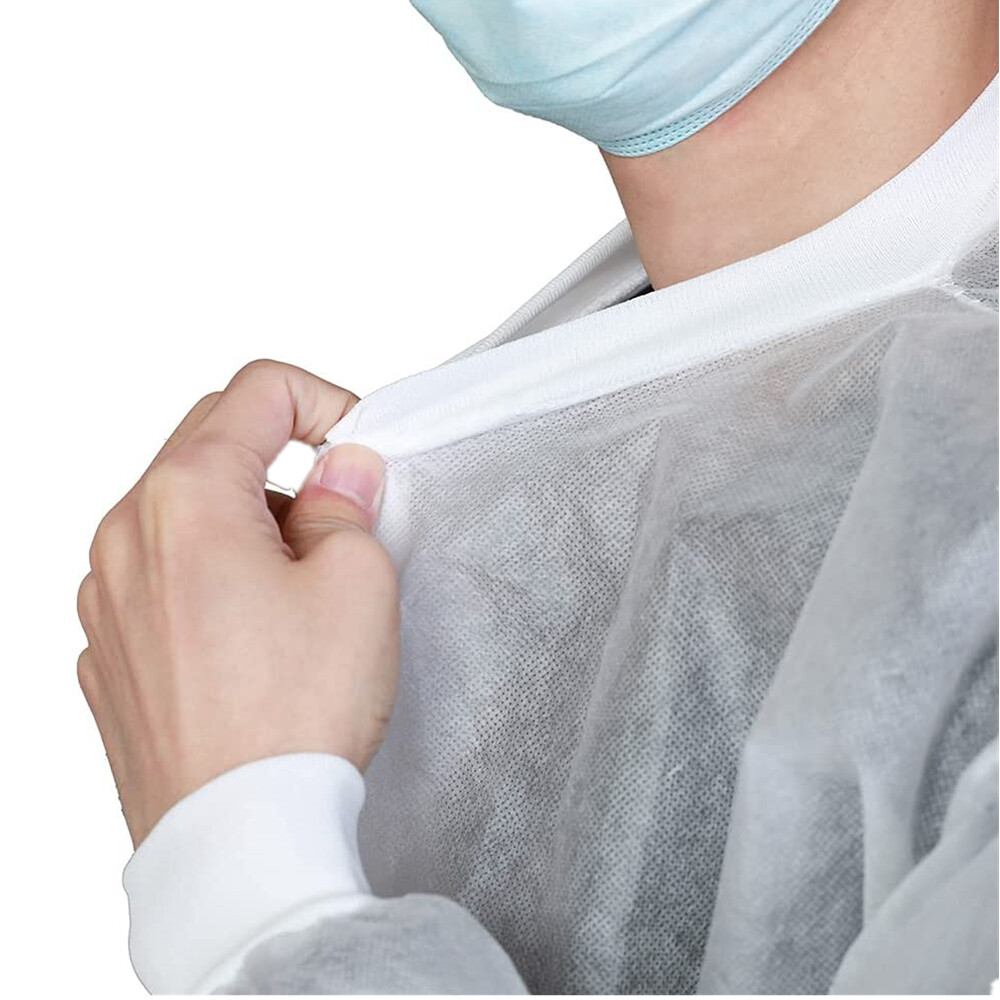 Case of 50 Medical Disposable Lab Coats Gowns 35GSM Knitted Cuffs and Collar