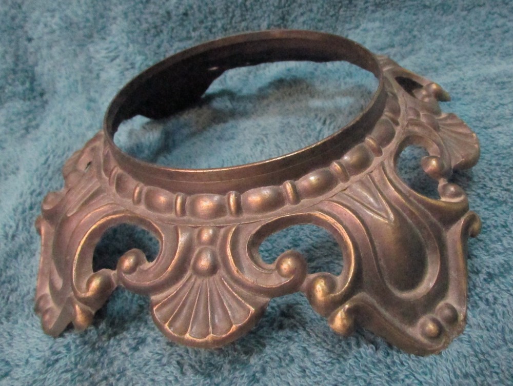 6⅝" Round Ornate Victorian or Rococo Style BRASS LAMP BASE w Scrollwork & Shell