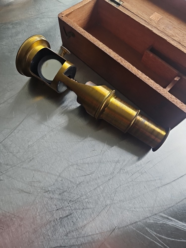 Antique Brass Tube Microscope Compound Microscope Made In Paris 1900s UNTESTED.