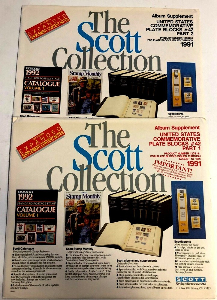 Scott 1991 US COMMEMORATIVE PLATE BLOCKS Parts 1 & 2 Stamp Supplement 120S191