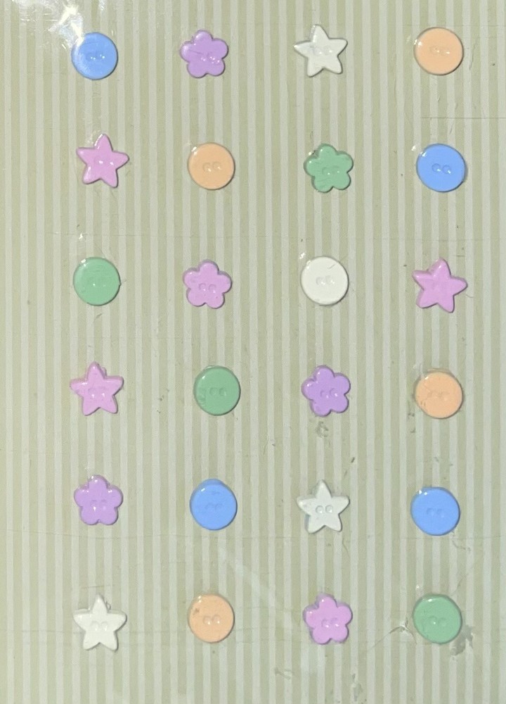 Beyond Postmarks Tiny Pastel Button Brads Flowers Stars Circles Scrapbook Crafts