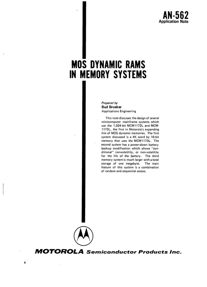 Motorola AN 562 MOS Dynamic RAMs In Memory Systems