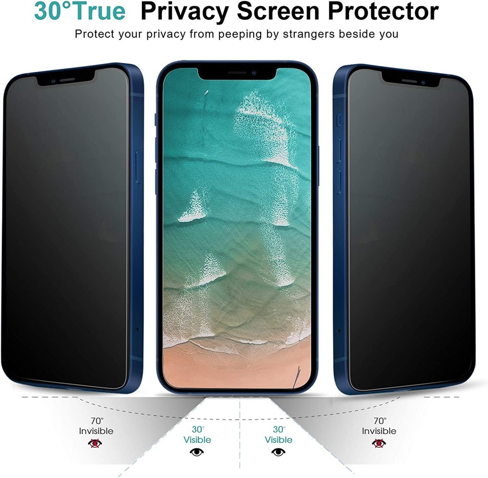 Privacy Tempered Glass Screen Protector & Shockproof Clear Case Cover For iPhone