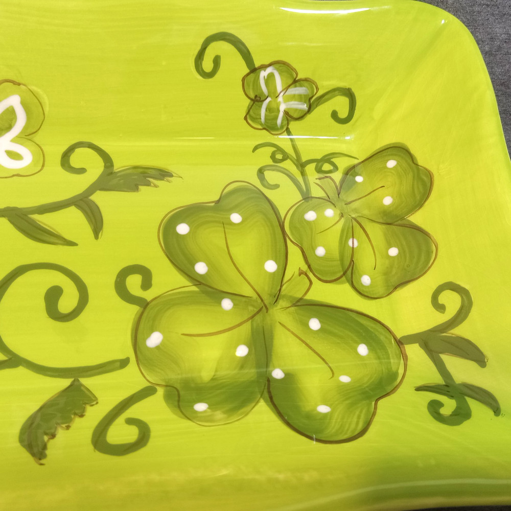 Gates Ware Serving Platter Tray Green White Floral Rectangular Fall Thanksgiving