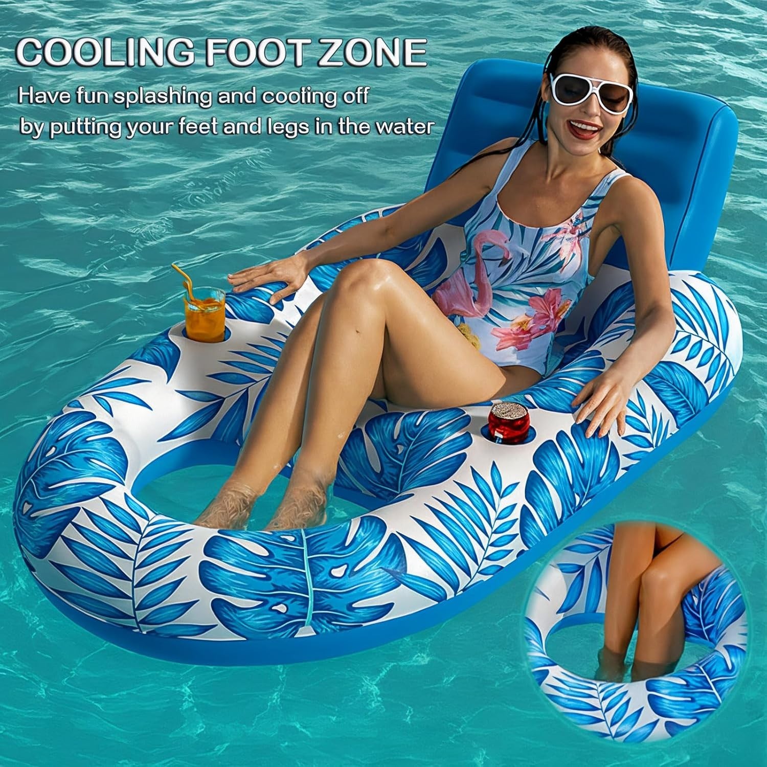 Adult Pool Lounger Recliner Float With Backrest Cup Holders--FREE SHIPPING!