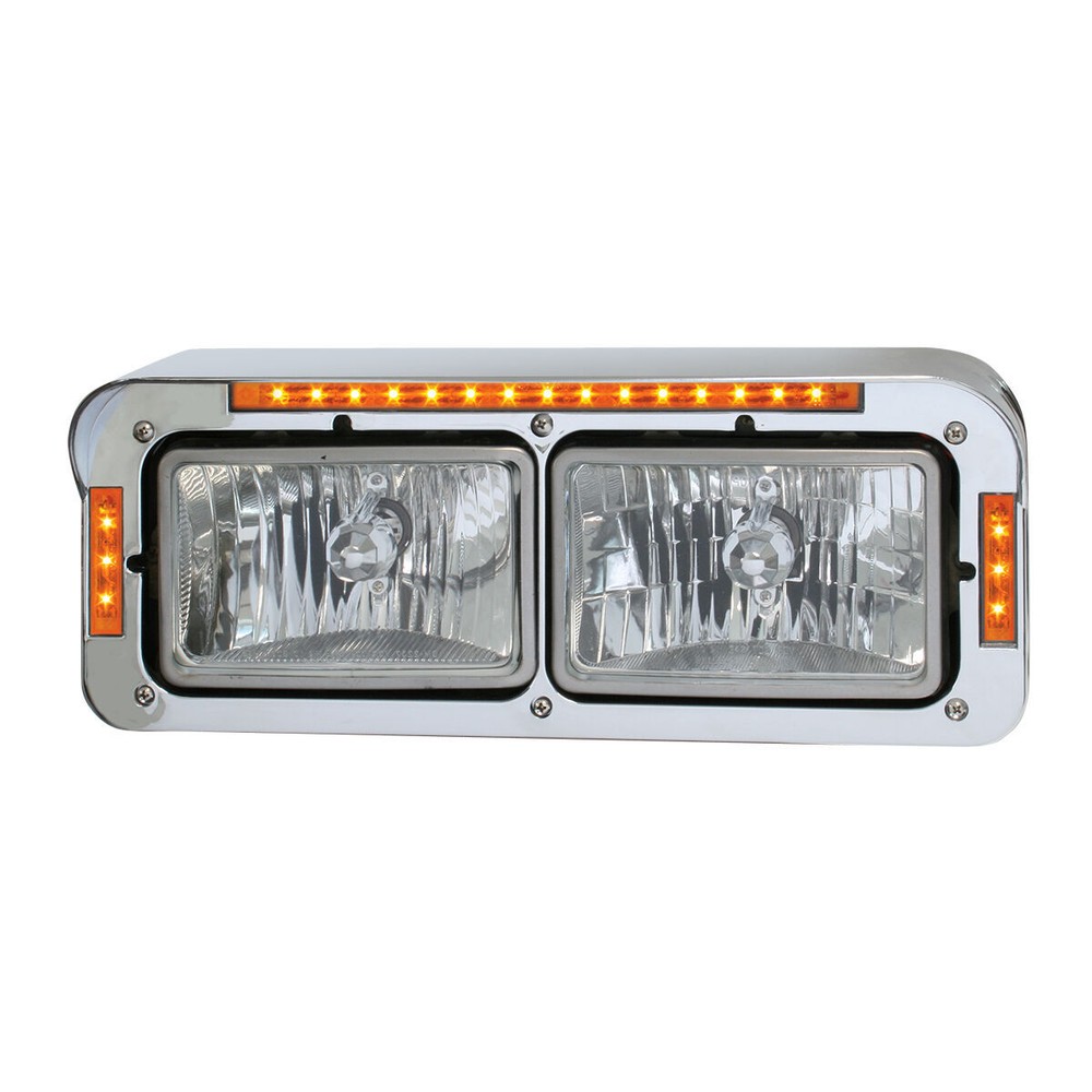 Dual Rectangular Headlight Bezel/Trim w/Visor Clear Lens 21 LEDs GG#87596 Each