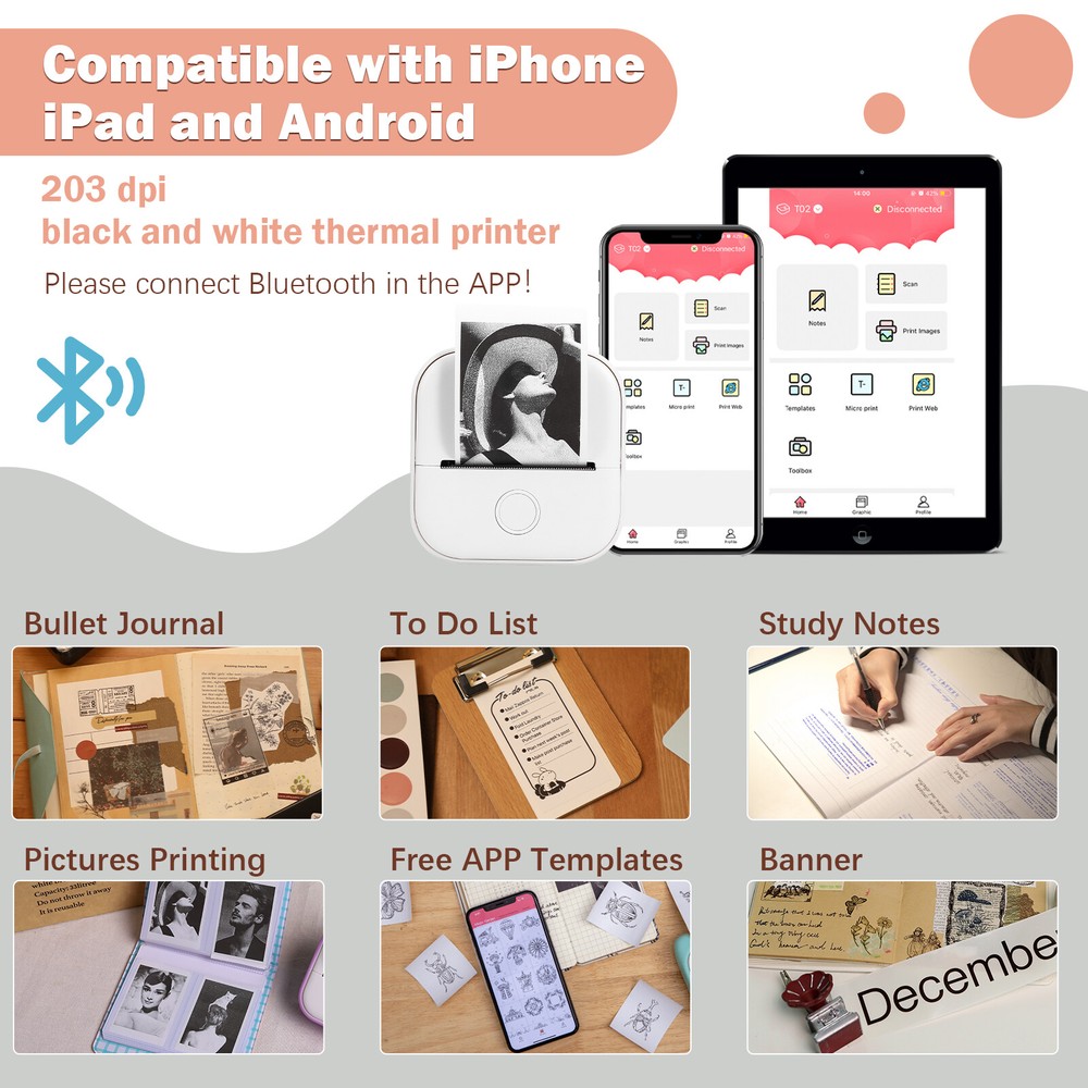 Phomemo Mini Pocket Thermal Printer Wireless Bluetooth Photo T02 or Label Paper