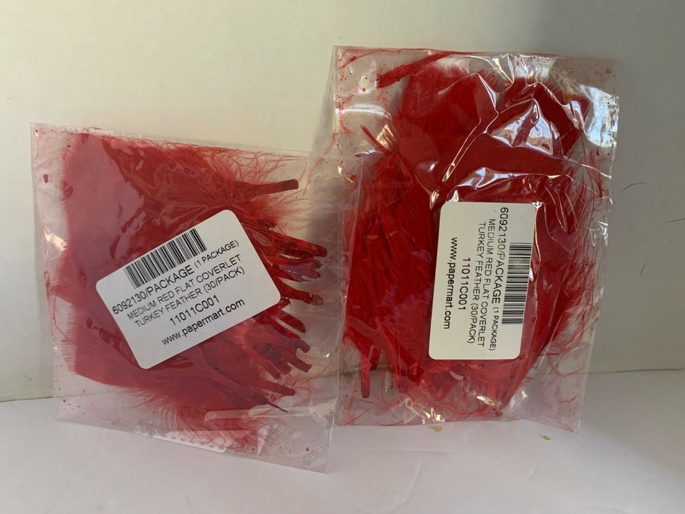 Medium  4 - 4.5" Turkey Flat Feathers Red Color 1 pack 30 pieces each