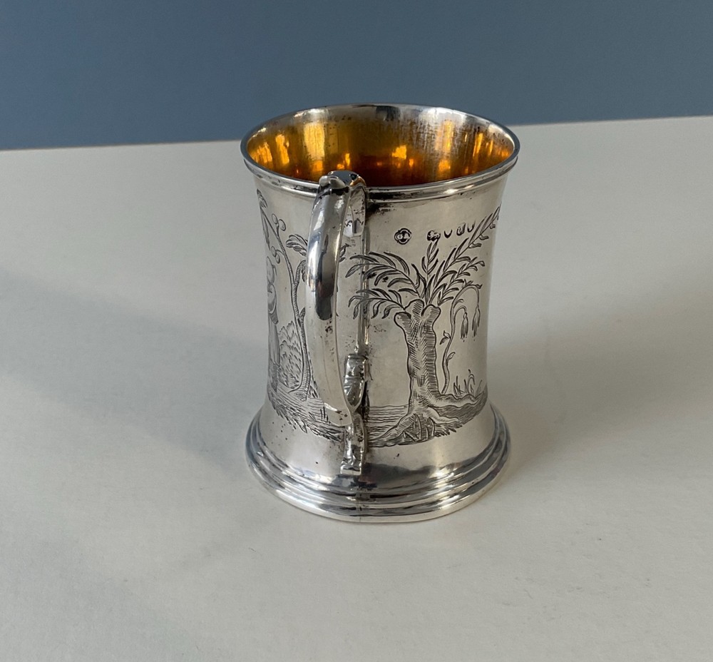 Antique Solid Silver 'Badminton' Gilded Mug Victorian