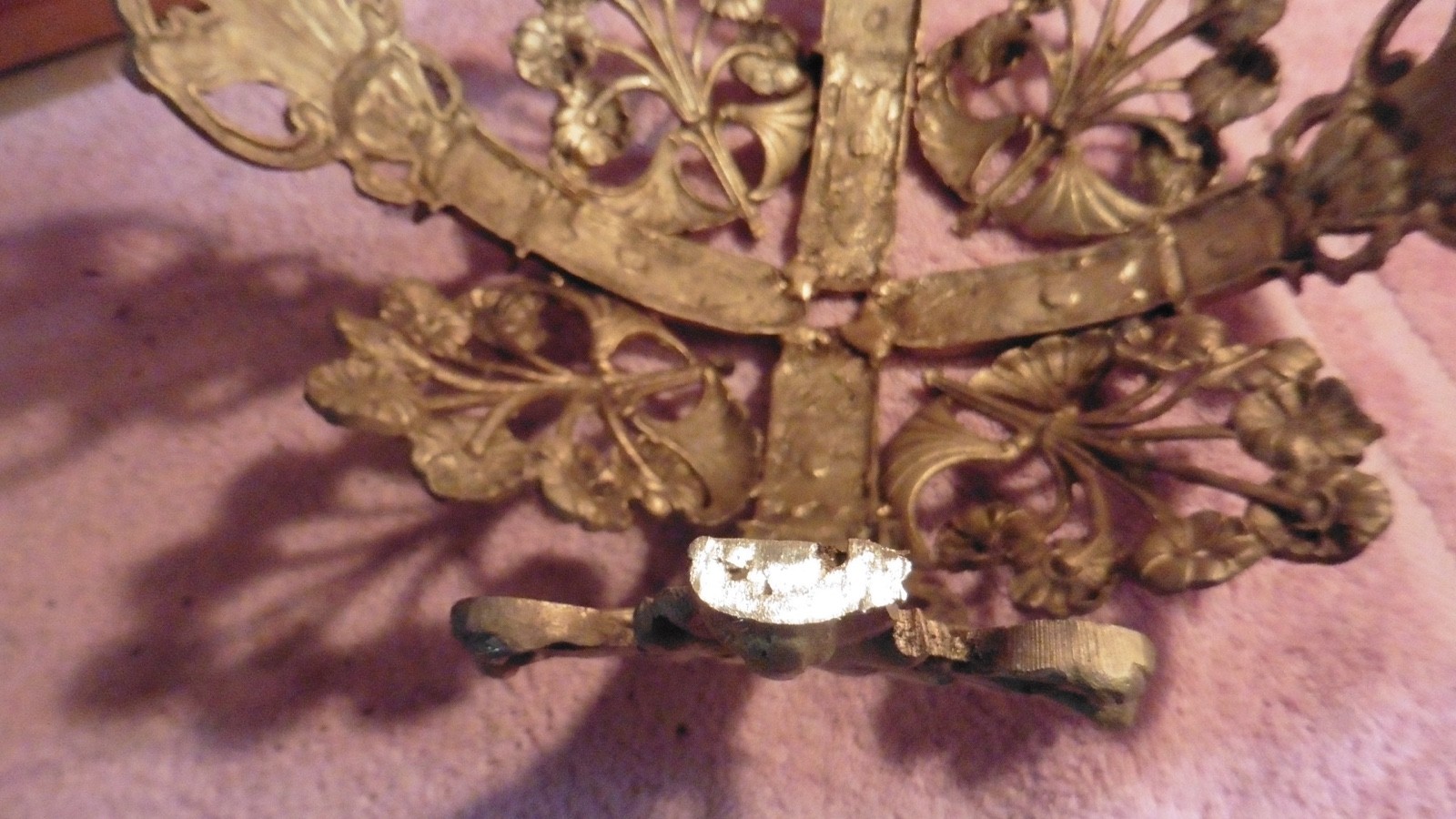 Antique Gilt Bronze Chandelier Base Ornate Acanthus Leaf Motif Louis XV Rococo