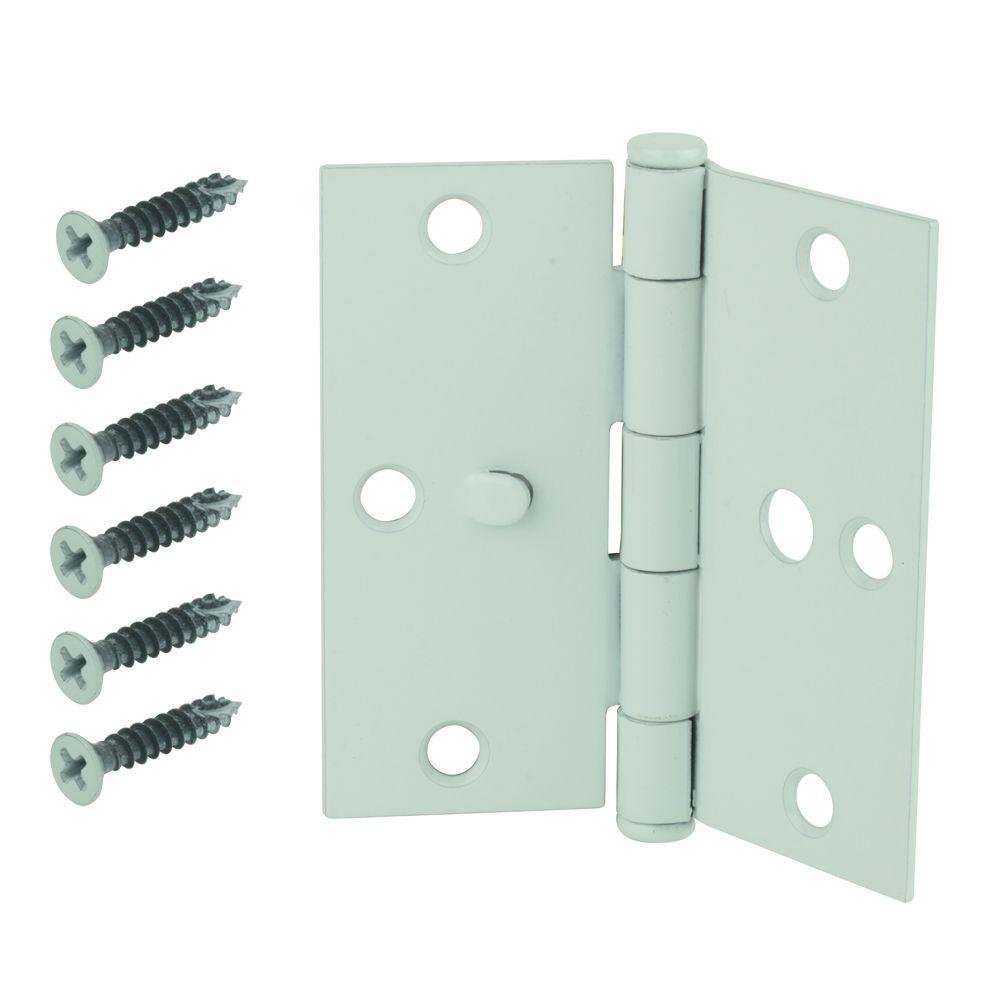 3-1/2 in. White Square Corner Security Door Hinge