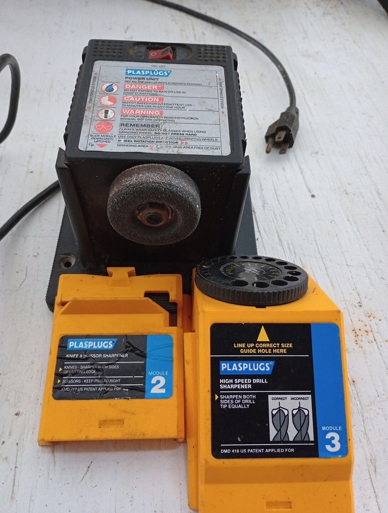Plasplugs Power Base W/ Knife Scissors  & Drill Sharpener Tested/Working