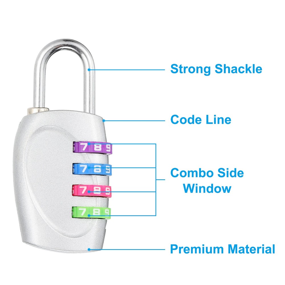 Combination Lock, 4 Digit Padlock Locker Lock, Silver with Colorful Wheel