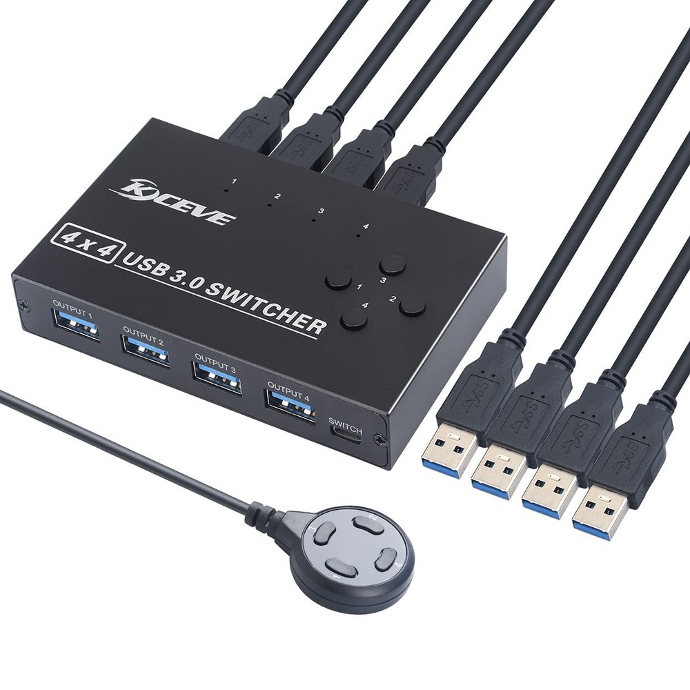 USB 3.0 Switch, USB Switcher Selector 4 Computer Sharing 4 USB Devices Printe...