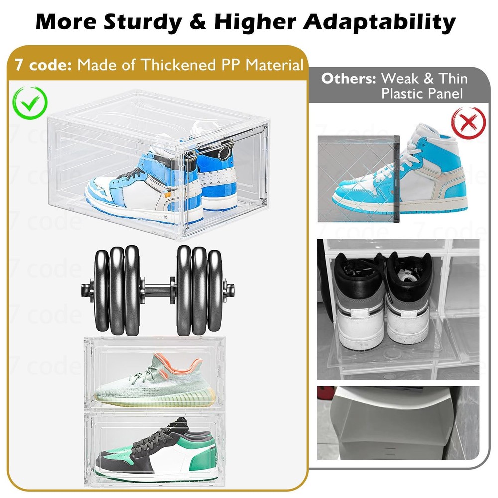 Thickened Clear Shoe Storage Organizer with Magnetic Door, Sturdy Stackable S...
