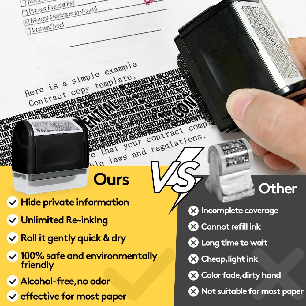 Identity Theft Protection Roller Stamp with Refill Ink - Confidential Roller ...