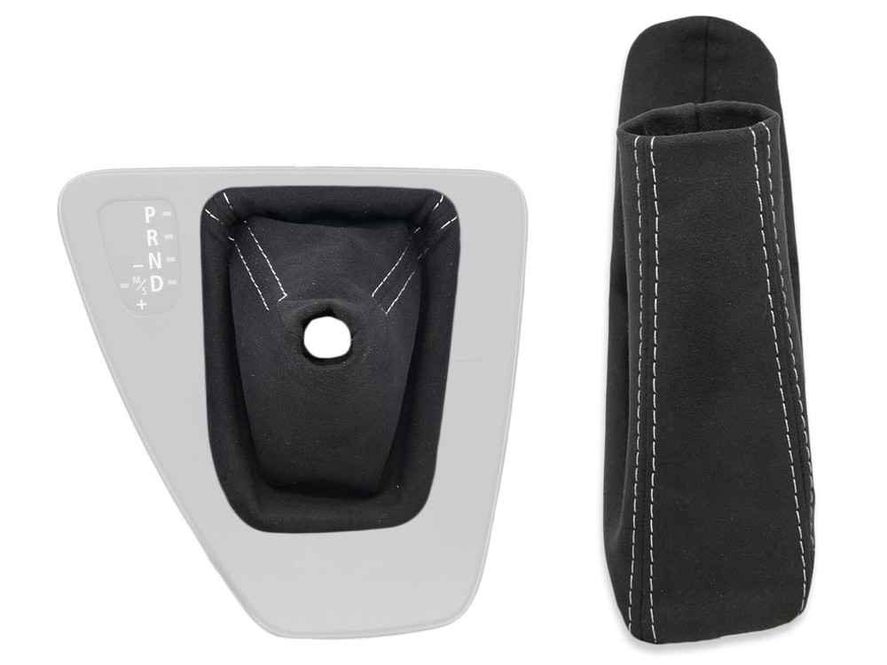 FOR BMW E90 E91 automat. GEAR SHIFT + EBRAKE GAITER ALCANTARA s. WHITE + FRAME