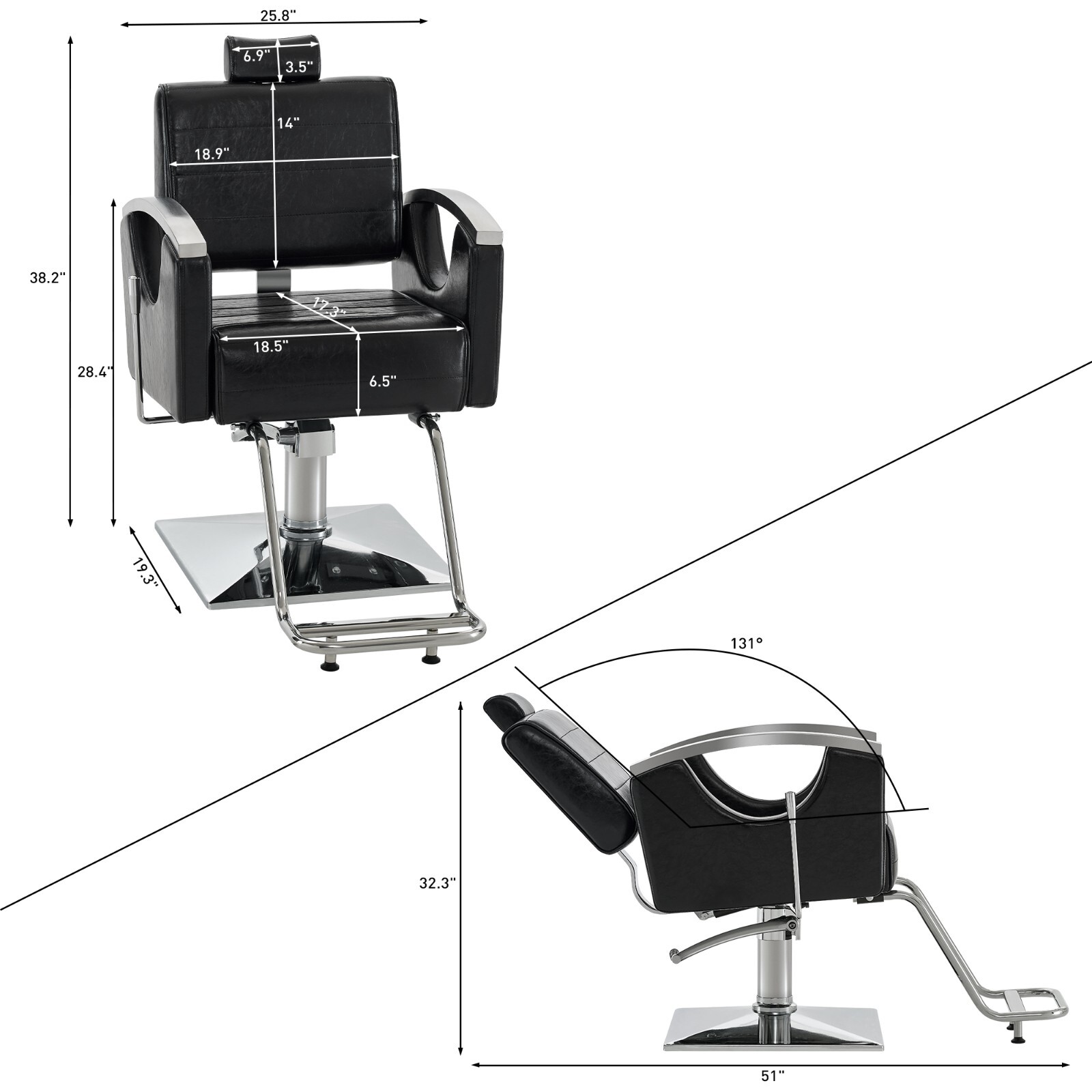 BarberPub Barber Chair for Barbershop,Reclining Salon Chair for Hair Stylist9180