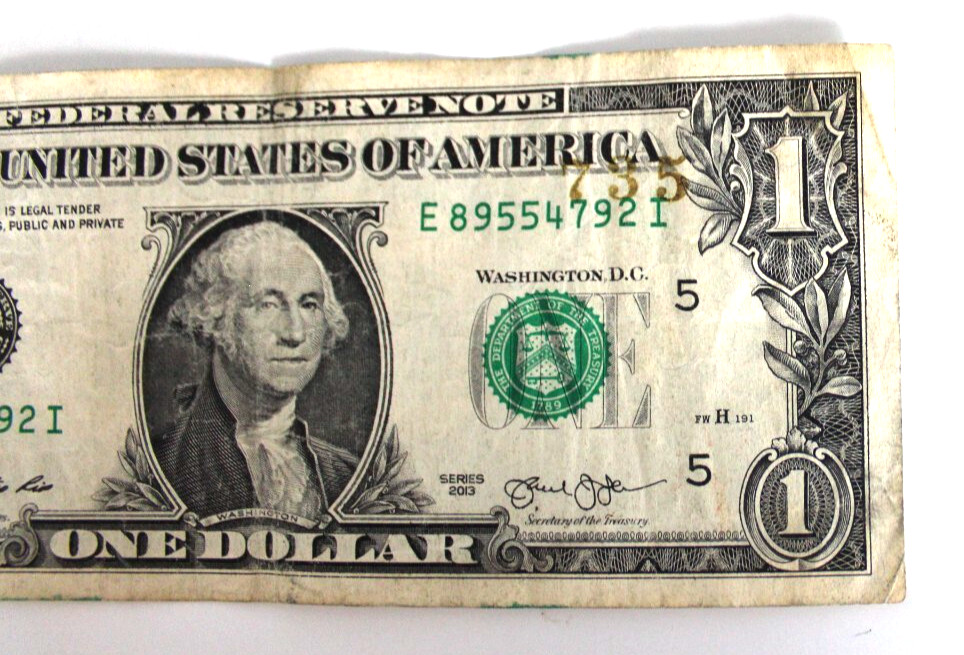 Stamp Error Note Fancy Serial Number One Dollar Bill E89554792I Two Pairs