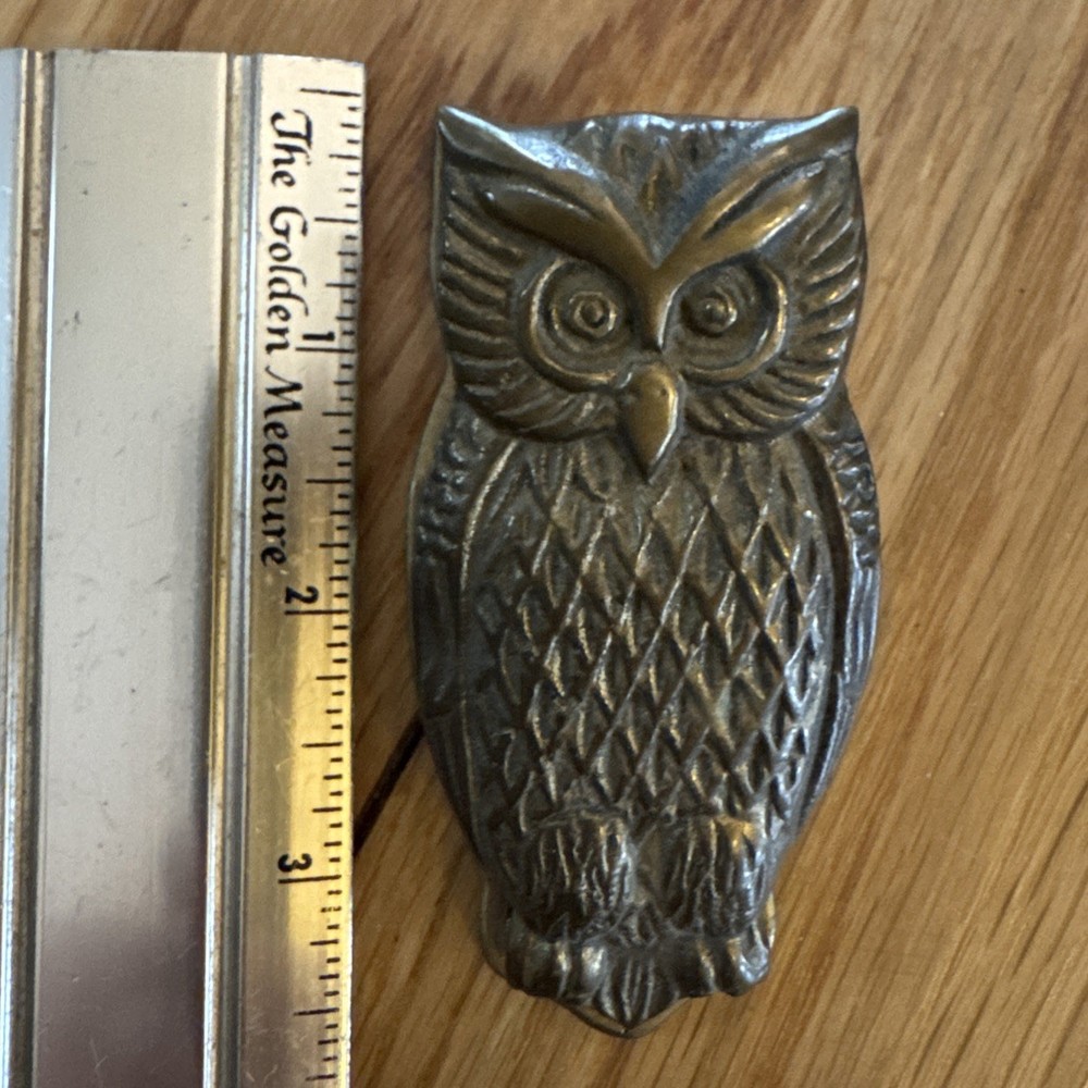 Vintage Solid Brass Owl Paper Clip Clamp +3”