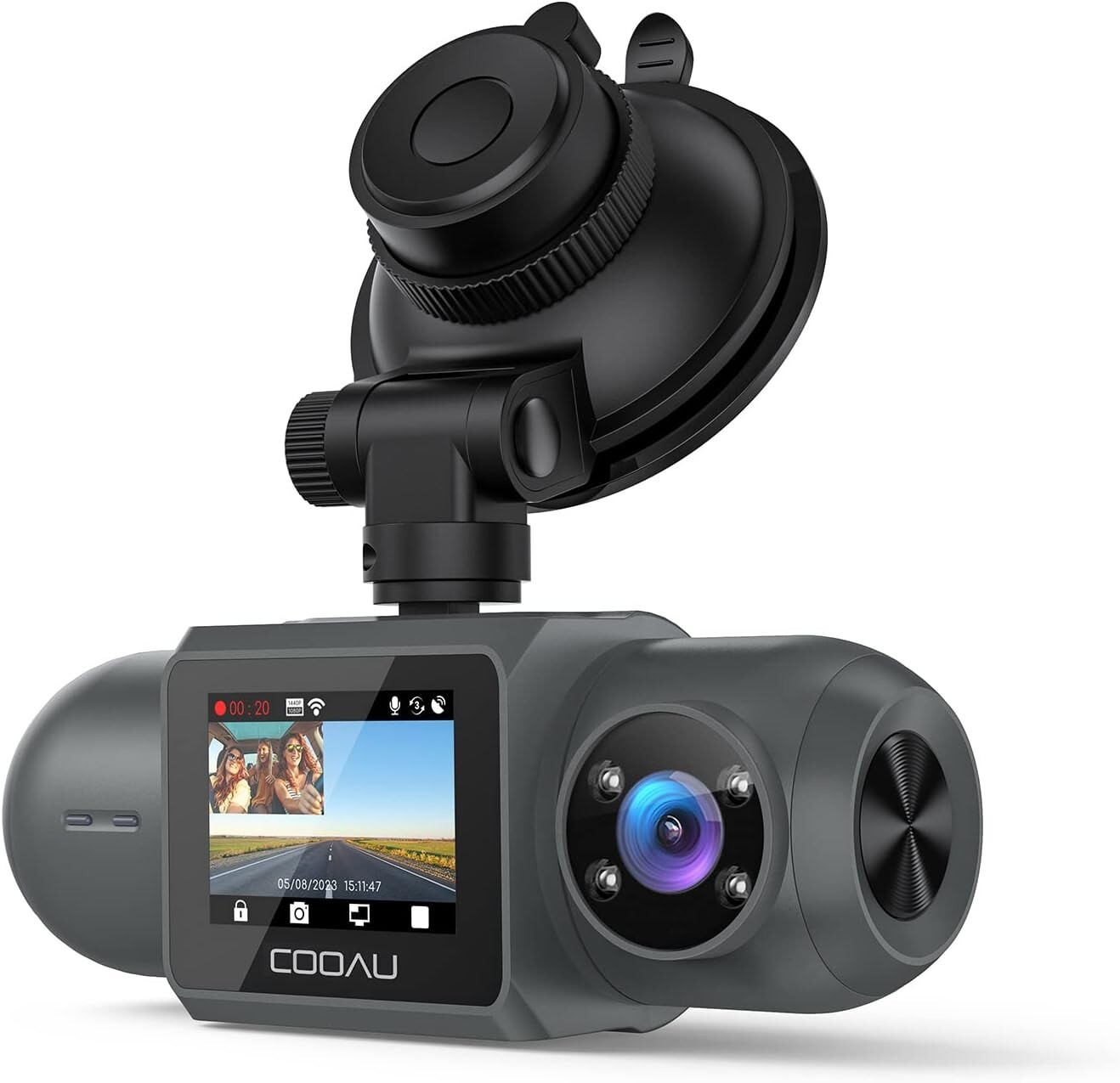 COOAU D30S 4K Dash Cam with GPS Wi-Fi, Front and Inside Dual 2.5K 1080P,G-Sensor