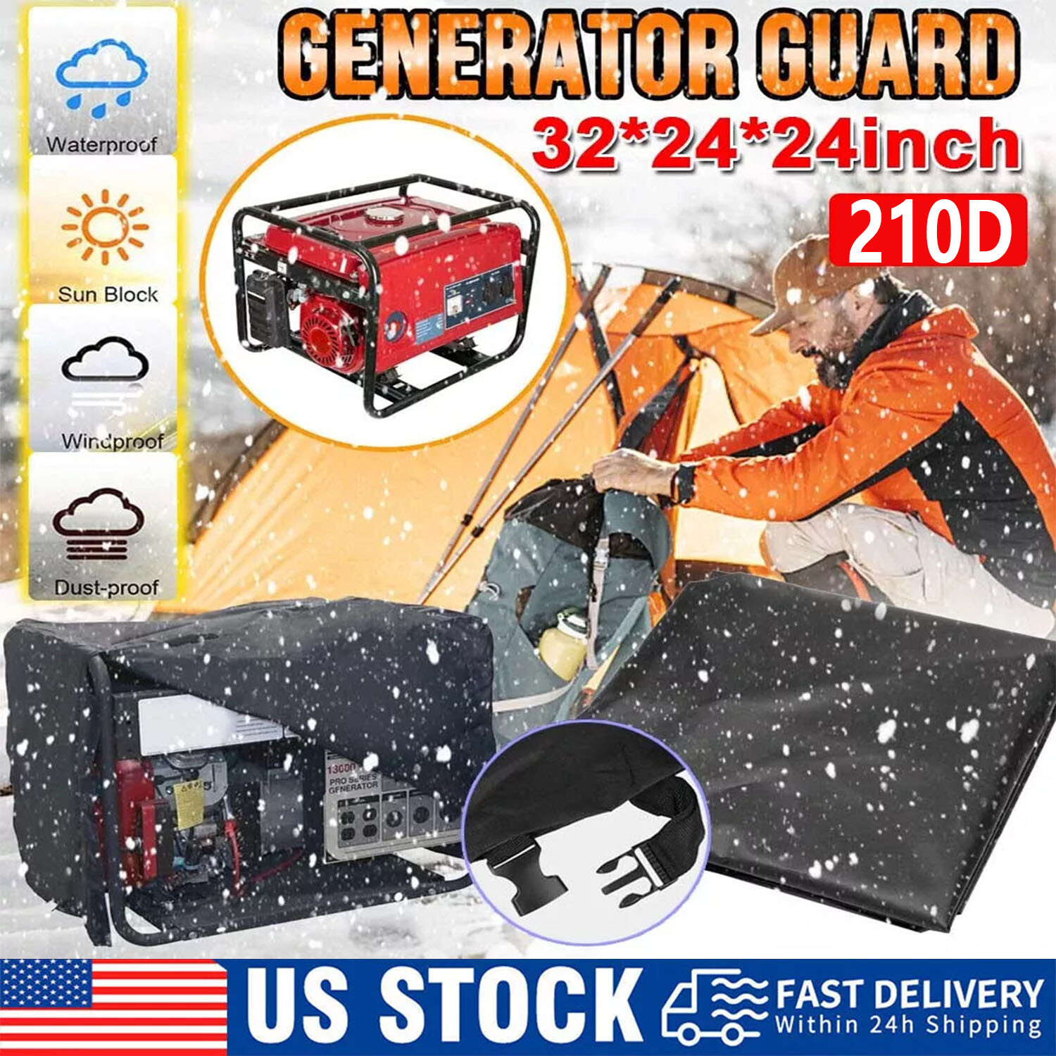 Universal Generator Cover 600D Waterproof For 3000-5000watt (32" X 24" X 24")