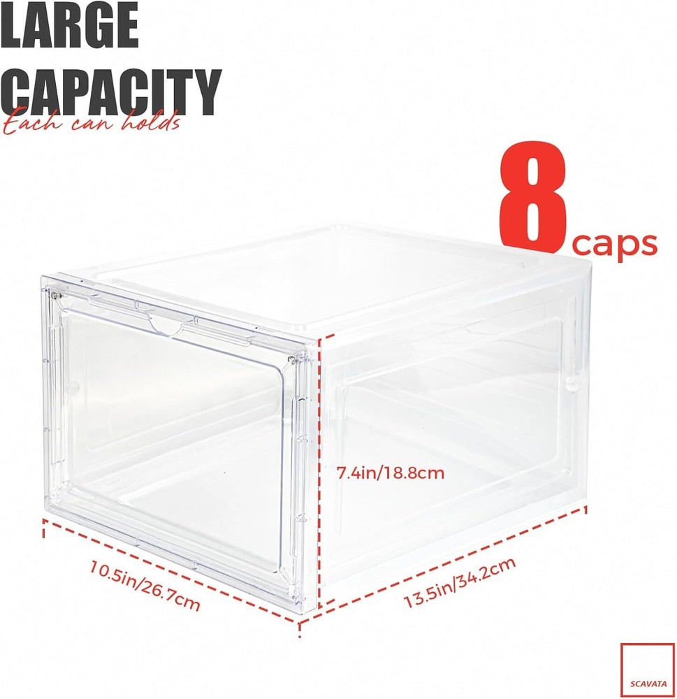 6 Pack Hat Organizer Box Stackable Clear Baseball Caps Holder Box Container NEW