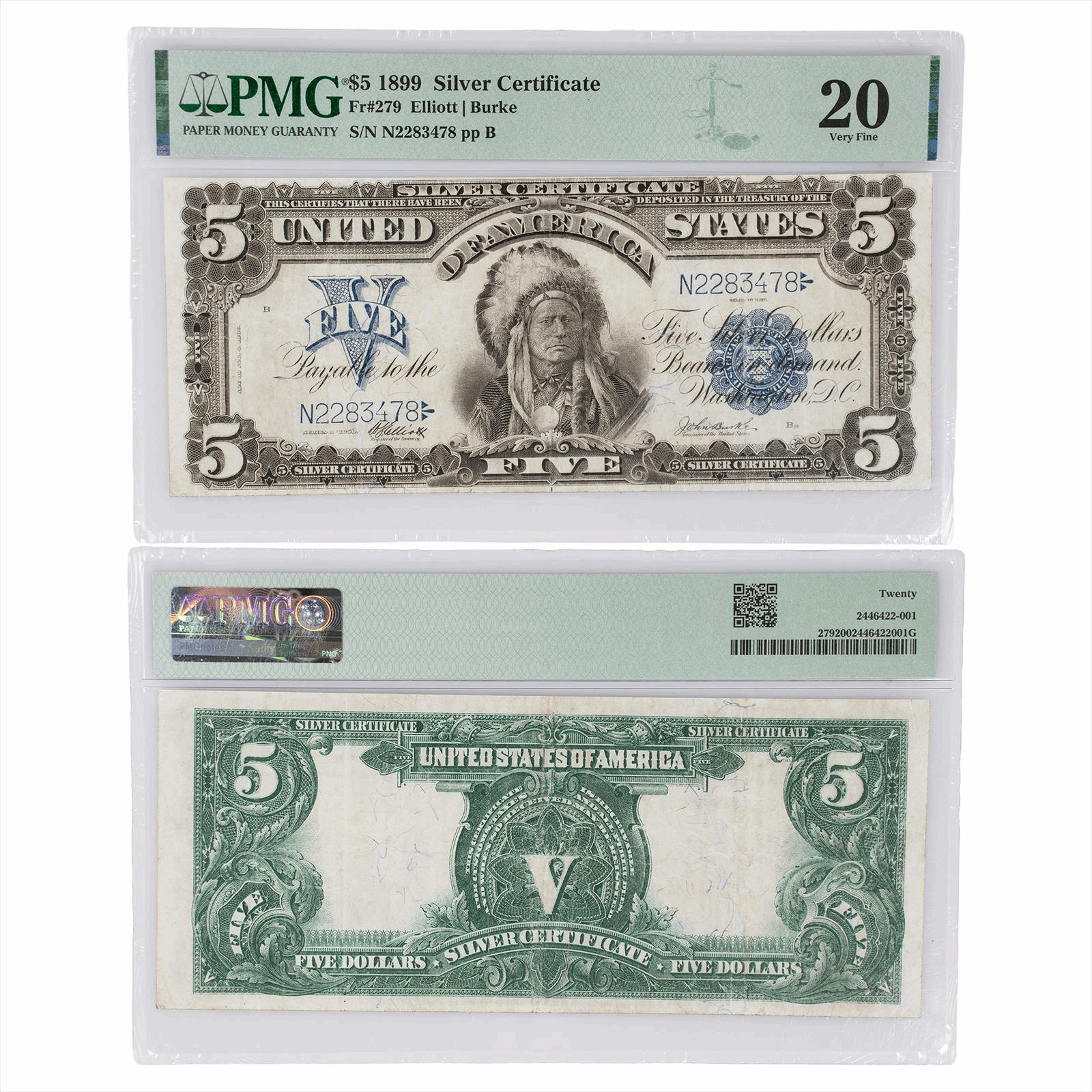 1899 $5 US Silver Certificate Fr#279 PMG Very Fine 20