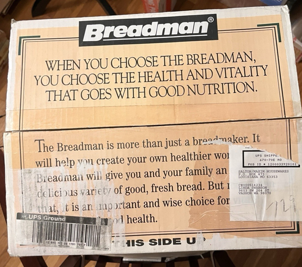Breadman Automatic Bread Maker Model TR441 New In Box With Manual 2 Loaf Sizes